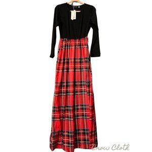 Medium Tartan Plaid Knit Long Sleeve Maxi Dress M